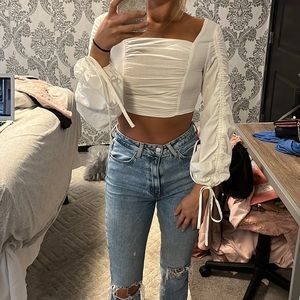 SHEIN white long sleeve with tie sleeves